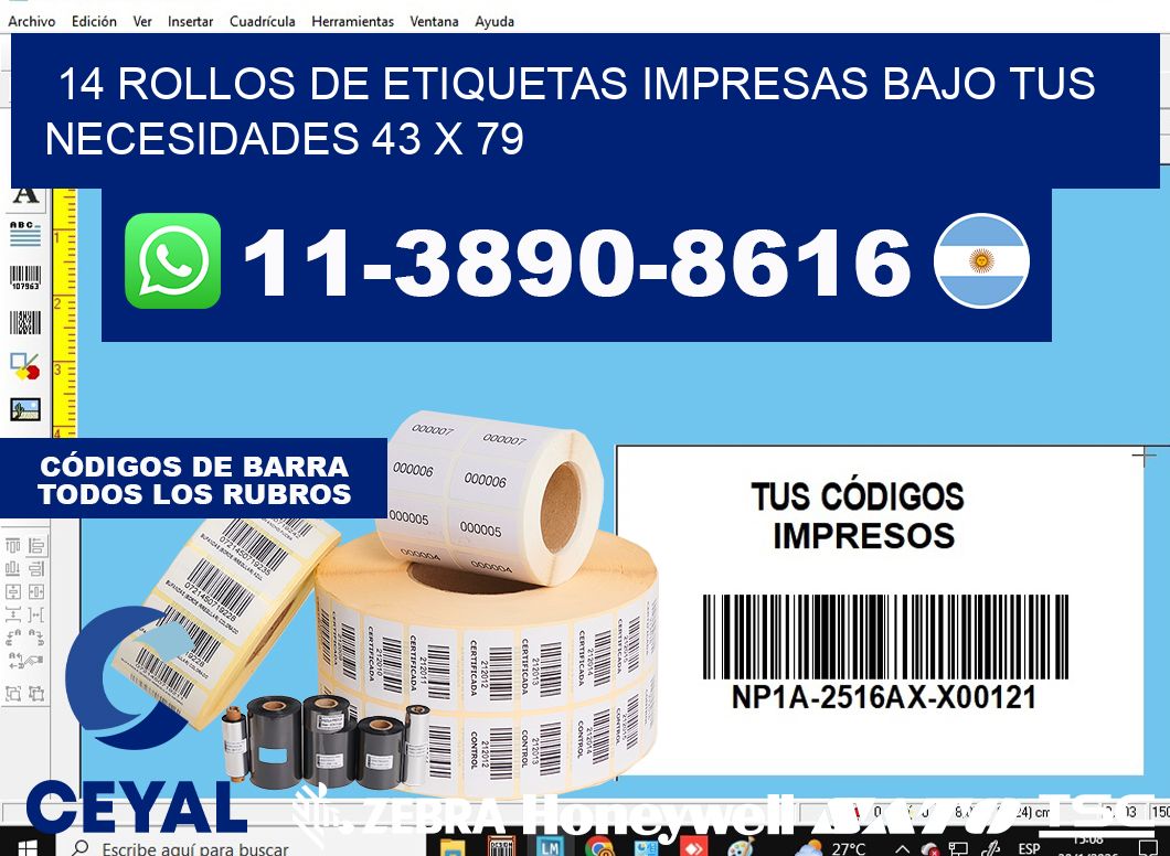 14 rollos de etiquetas impresas bajo tus necesidades 43 x 79