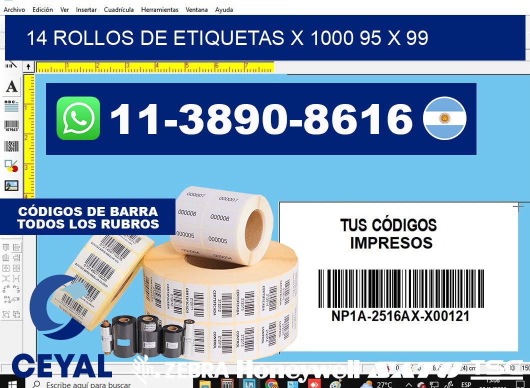 14 rollos de etiquetas x 1000 95 x 99