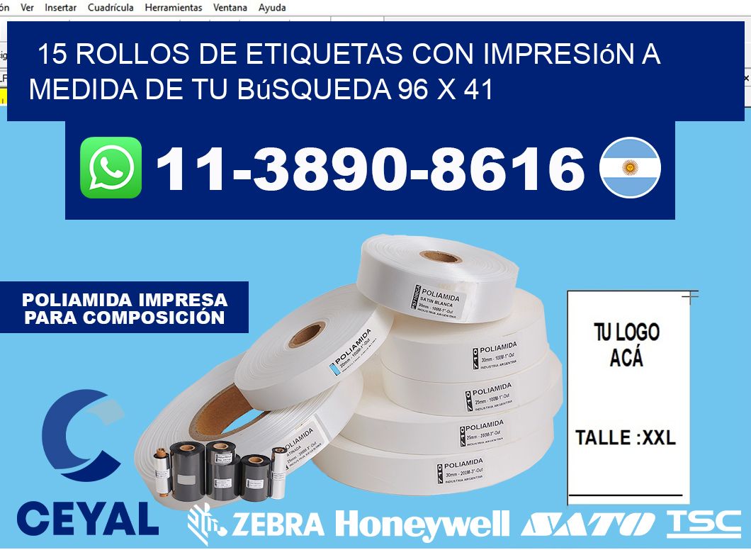 15 rollos de etiquetas con impresión a medida de tu búsqueda 96 x 41