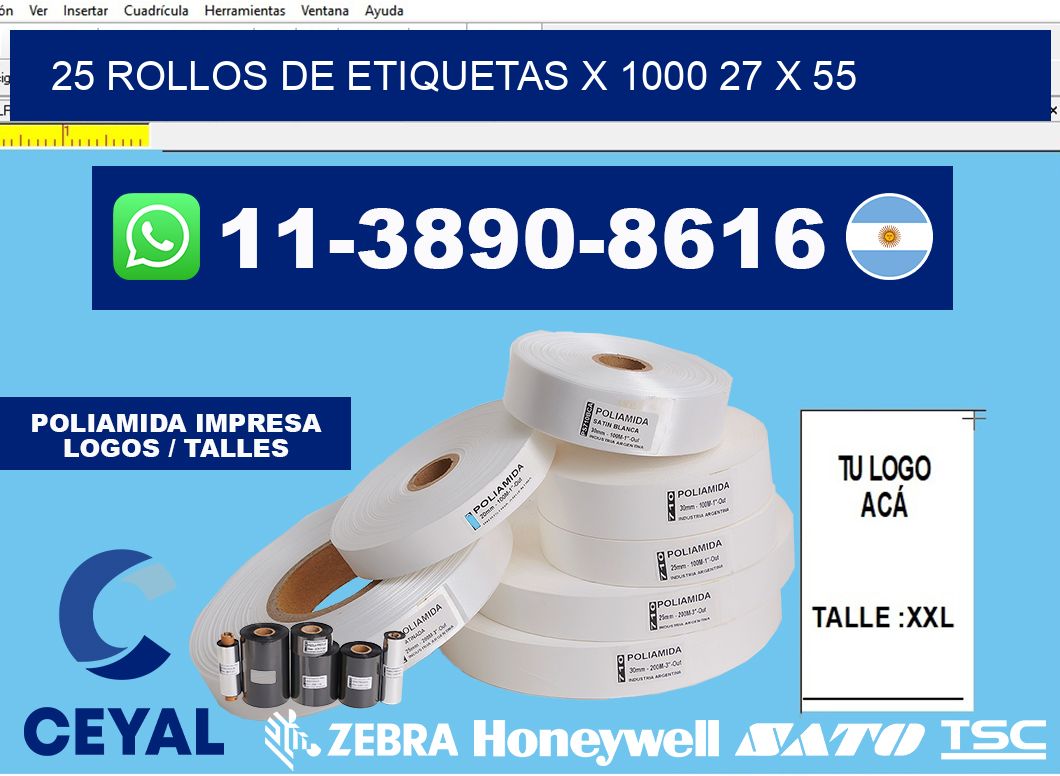 25 rollos de etiquetas x 1000 27 x 55