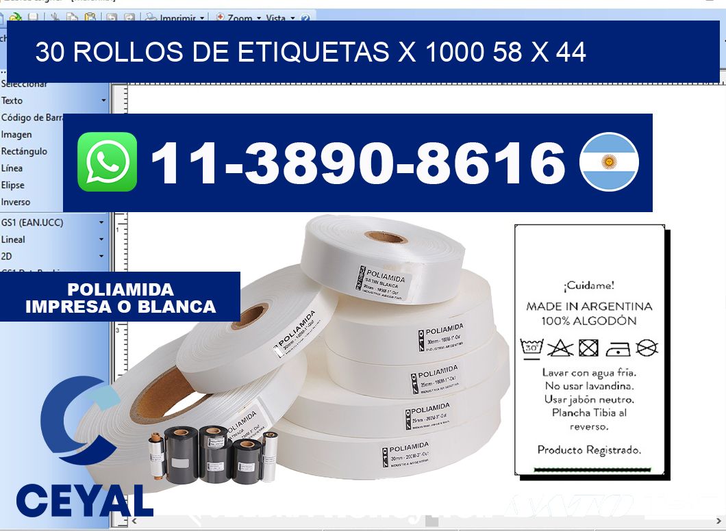 30 rollos de etiquetas x 1000 58 x 44