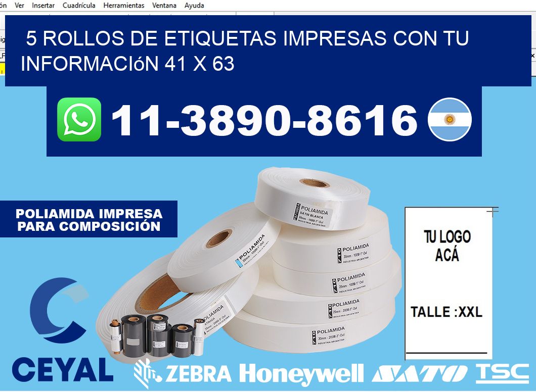 5 rollos de etiquetas impresas con tu información 41 x 63