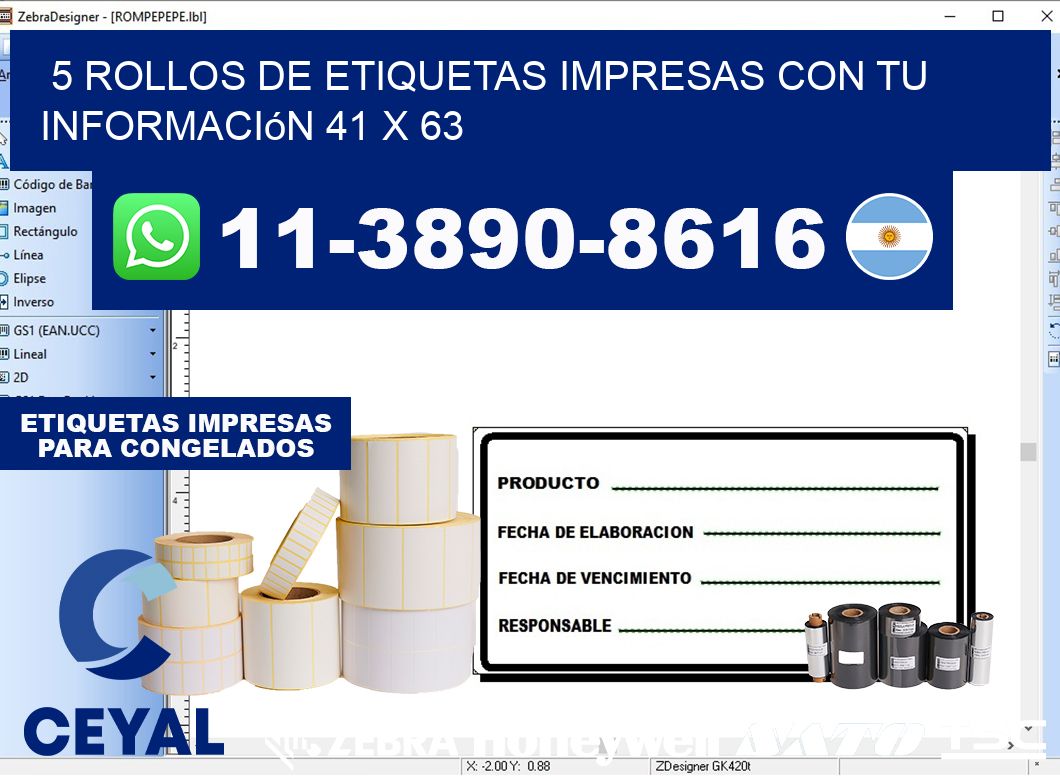 5 rollos de etiquetas impresas con tu información 41 x 63
