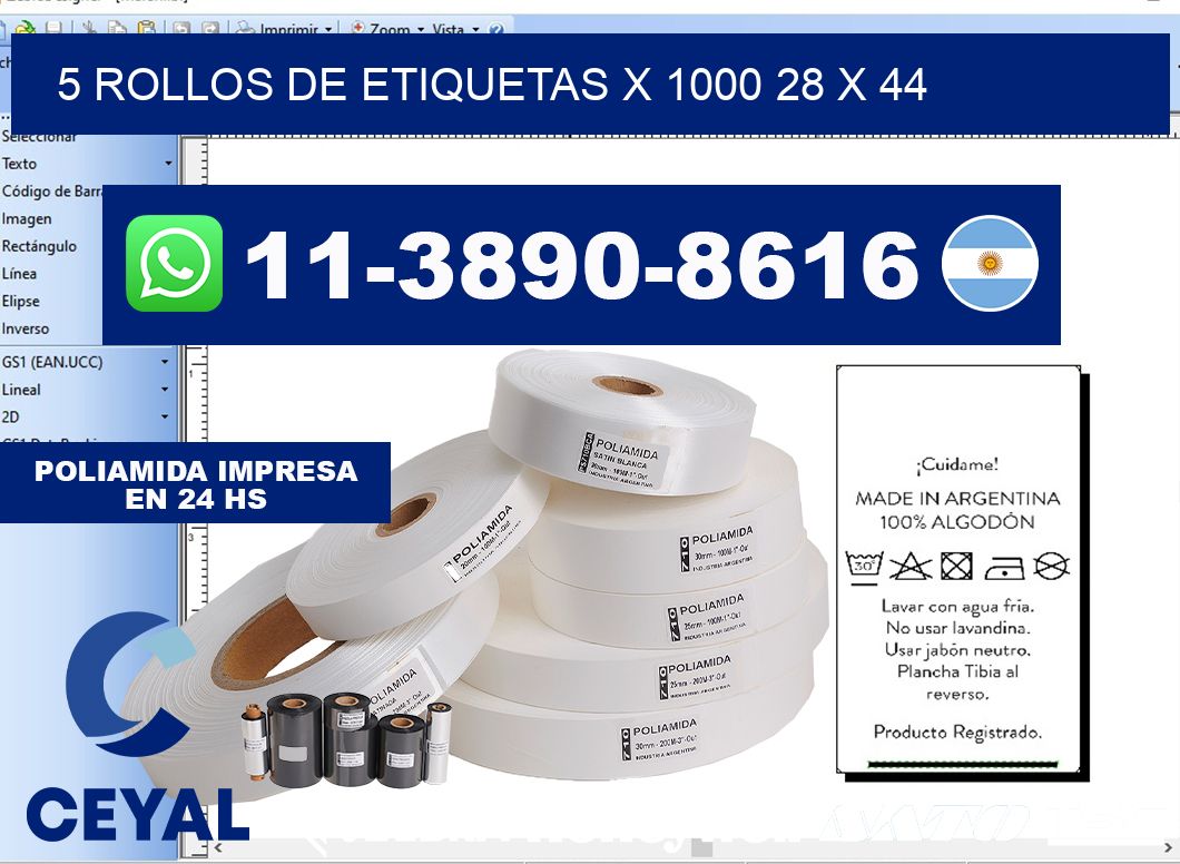 5 rollos de etiquetas x 1000 28 x 44