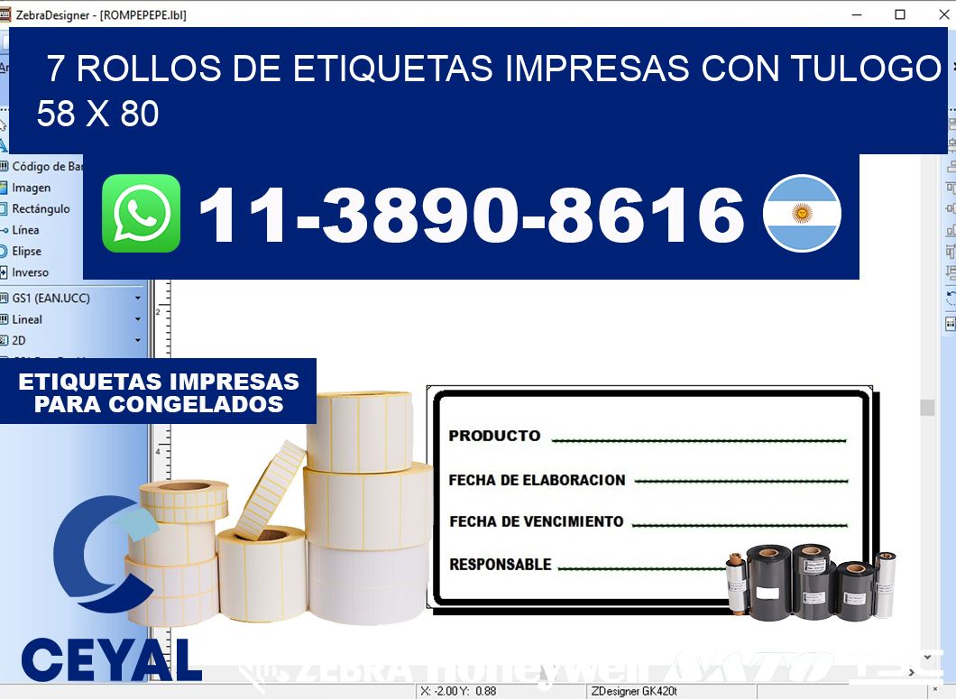 7 rollos de etiquetas impresas con tulogo 58 x 80