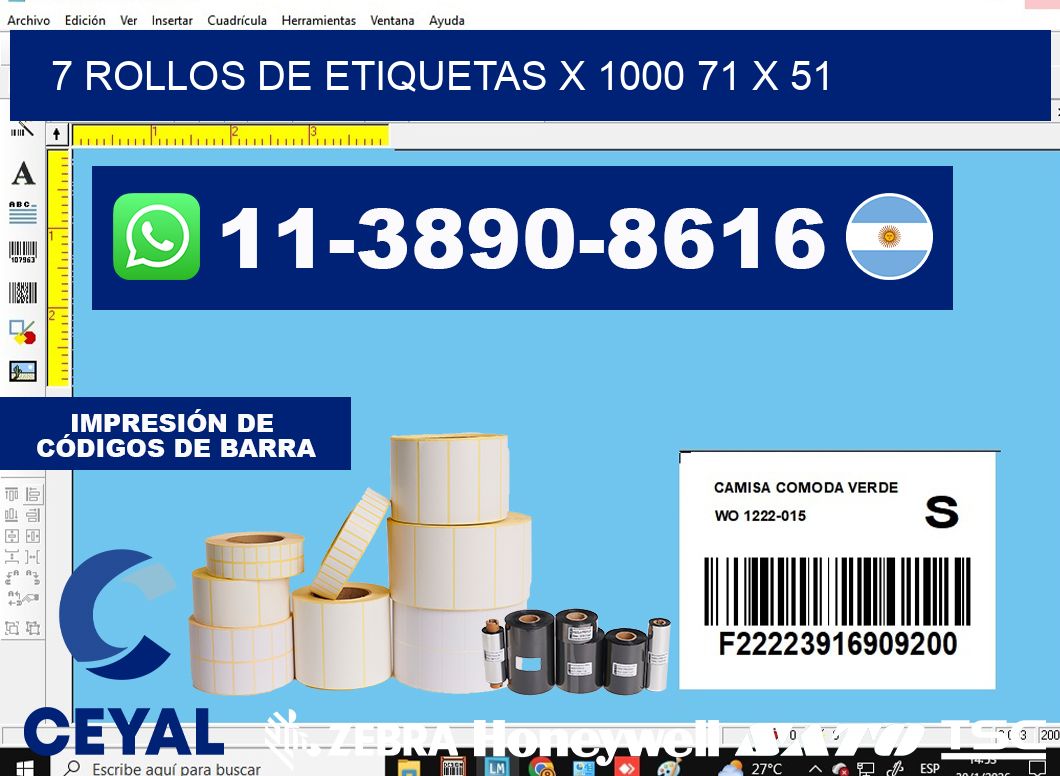7 rollos de etiquetas x 1000 71 x 51