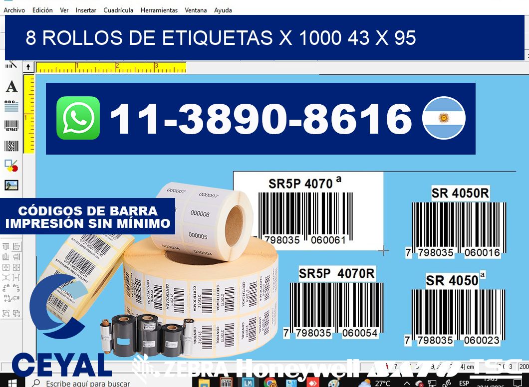 8 rollos de etiquetas x 1000 43 x 95