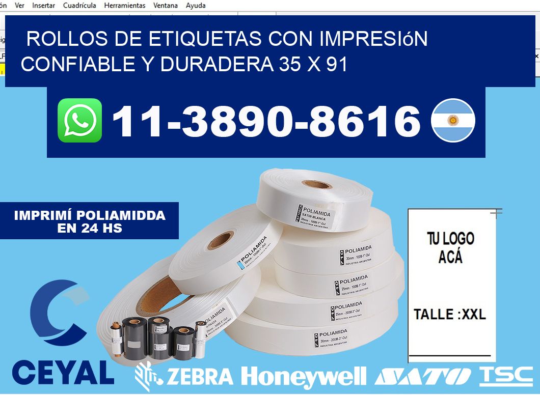 rollos de etiquetas con impresión confiable y duradera 35 x 91