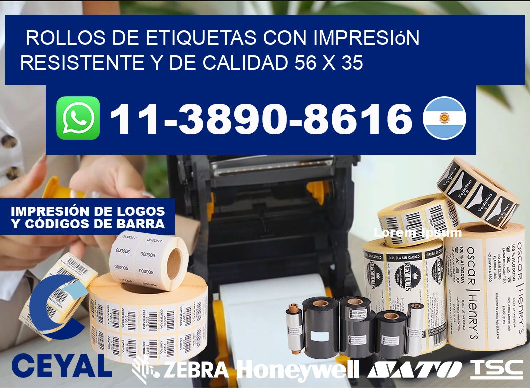 rollos de etiquetas con impresión resistente y de calidad 56 x 35