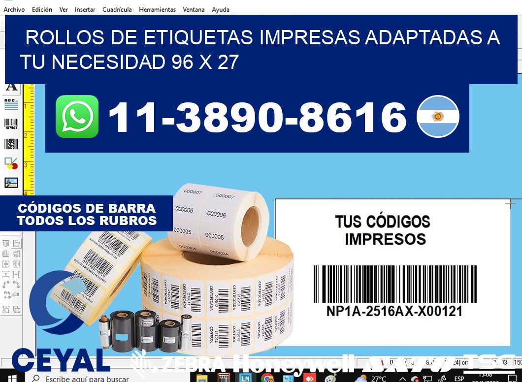 rollos de etiquetas impresas adaptadas a tu necesidad 96 x 27