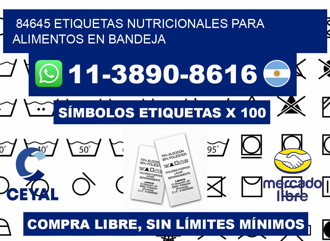 84645 etiquetas nutricionales para alimentos en bandeja