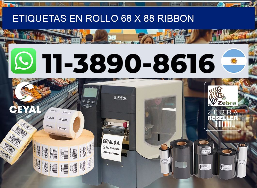 Etiquetas en rollo 68 x 88 ribbon