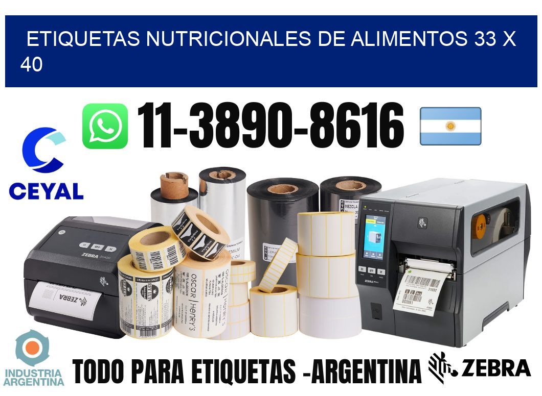 Etiquetas nutricionales de alimentos 33 x 40