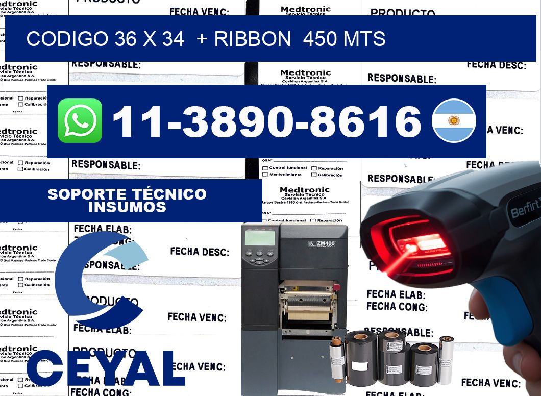 codigo 36 x 34  + ribbon  450 mts