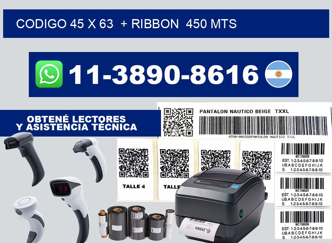codigo 45 x 63  + ribbon  450 mts