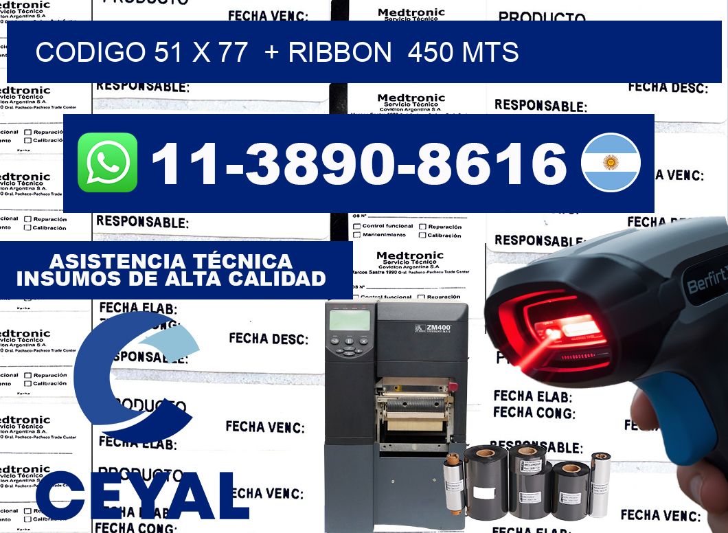 codigo 51 x 77  + ribbon  450 mts