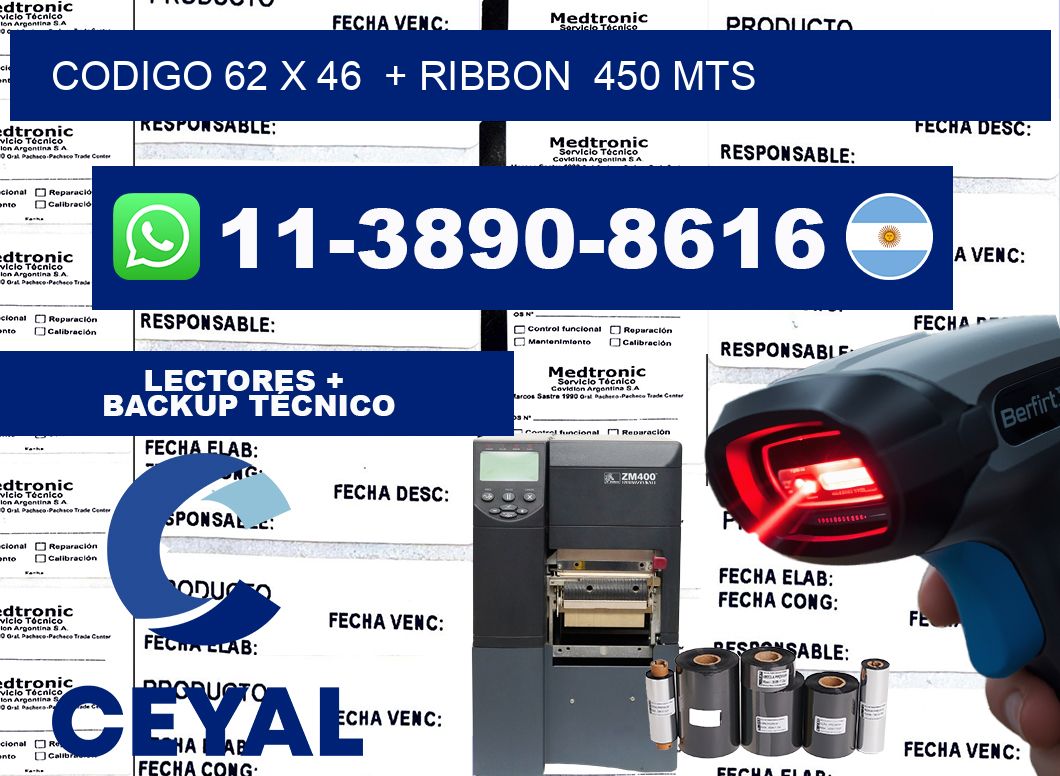 codigo 62 x 46  + ribbon  450 mts
