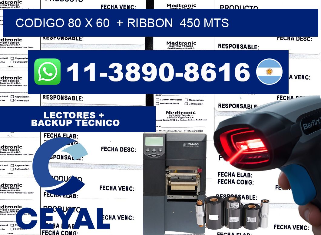 codigo 80 x 60  + ribbon  450 mts