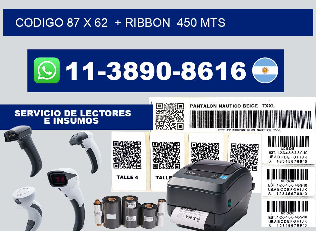 codigo 87 x 62  + ribbon  450 mts