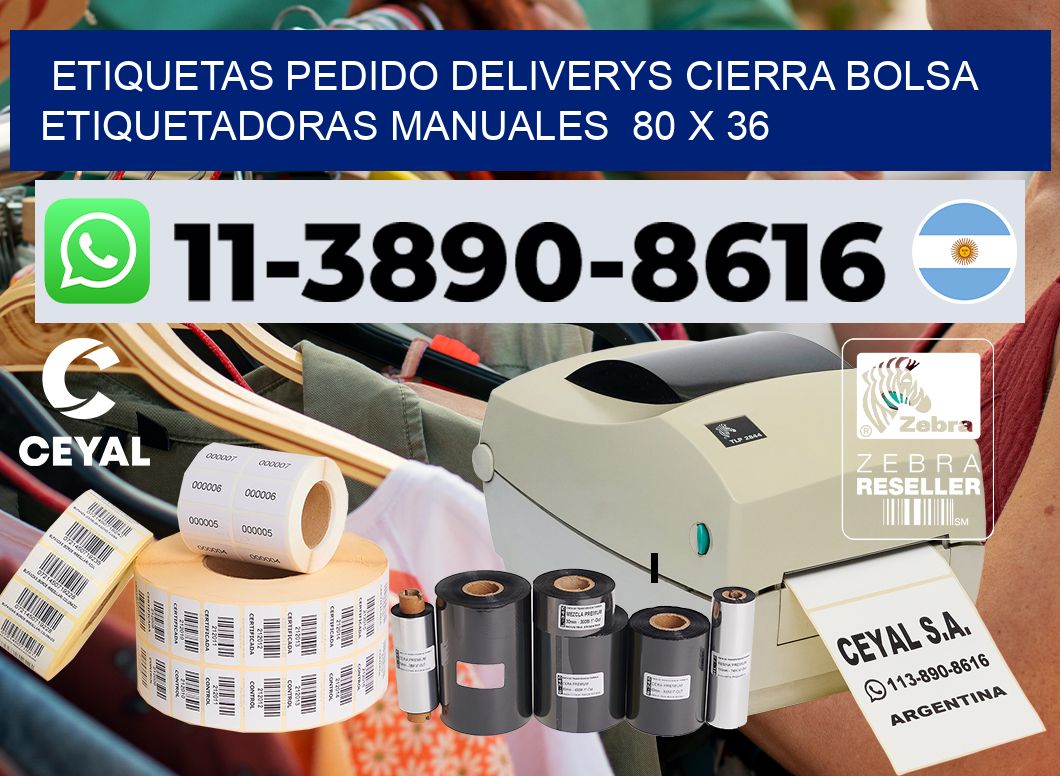 etiquetas pedido deliverys cierra bolsa  Etiquetadoras Manuales  80 x 36