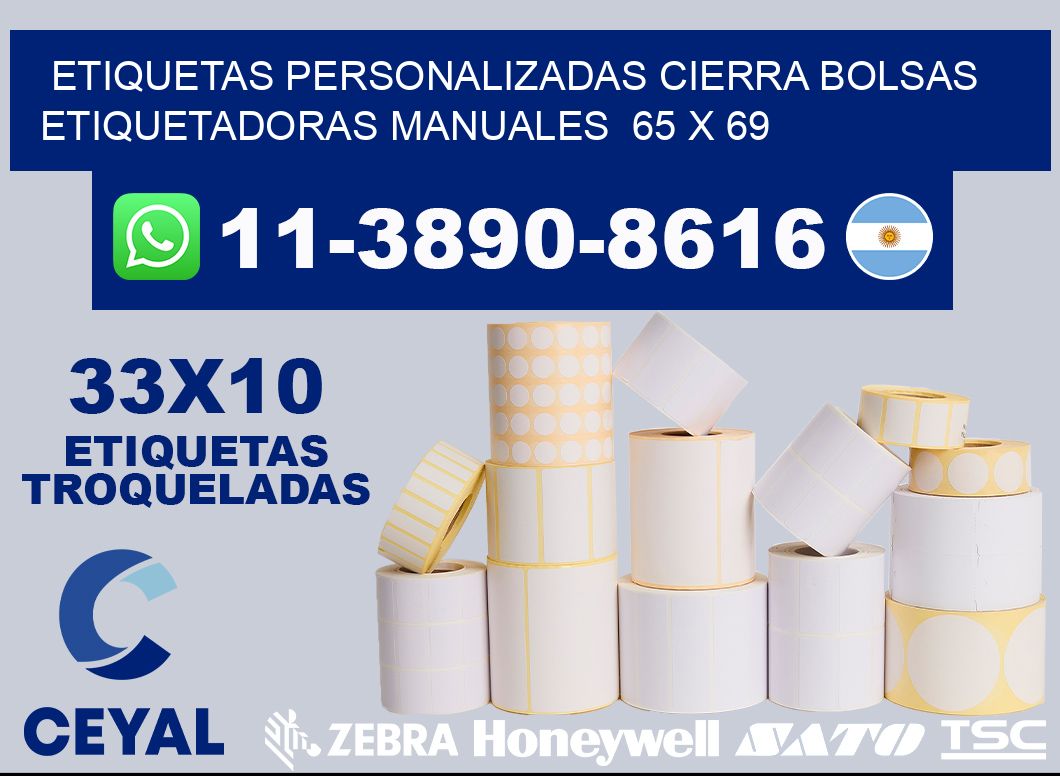 etiquetas personalizadas cierra bolsas  Etiquetadoras Manuales  65 x 69