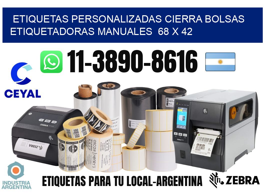etiquetas personalizadas cierra bolsas  Etiquetadoras Manuales  68 x 42