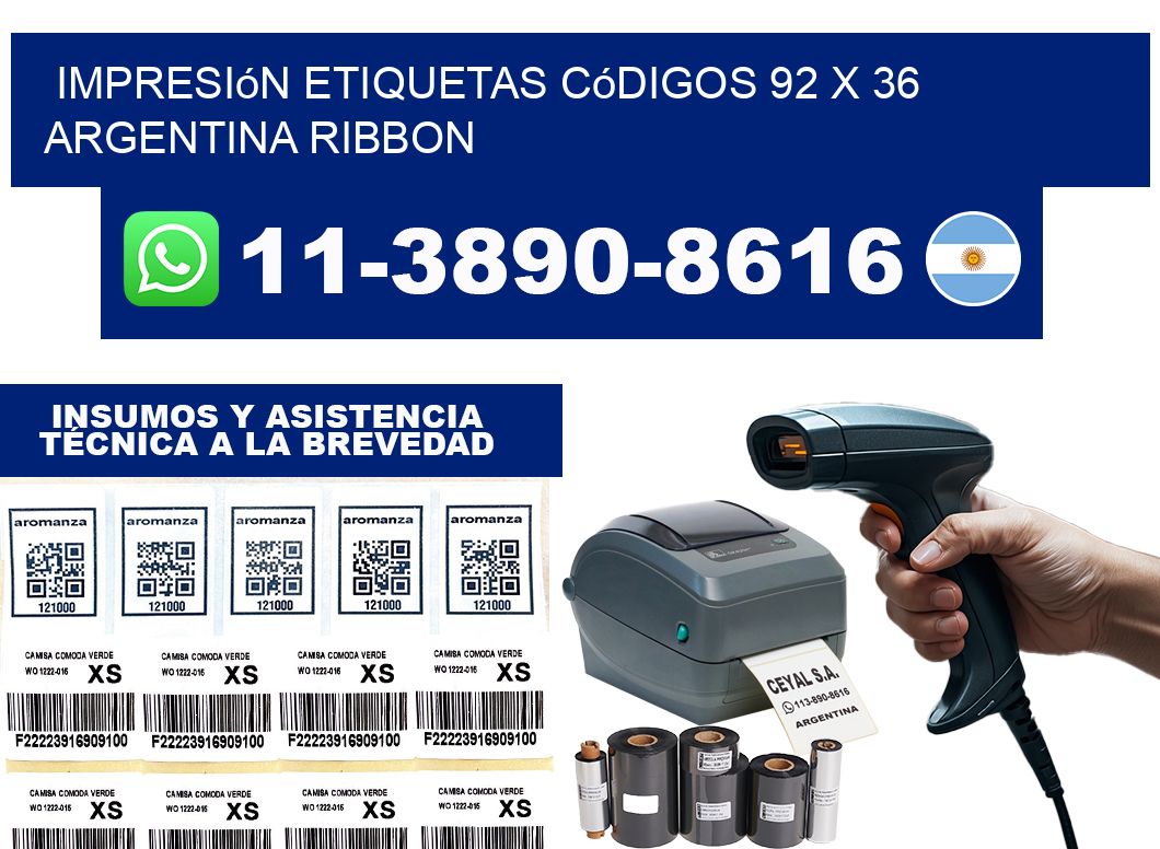 impresión etiquetas códigos 92 x 36 argentina ribbon