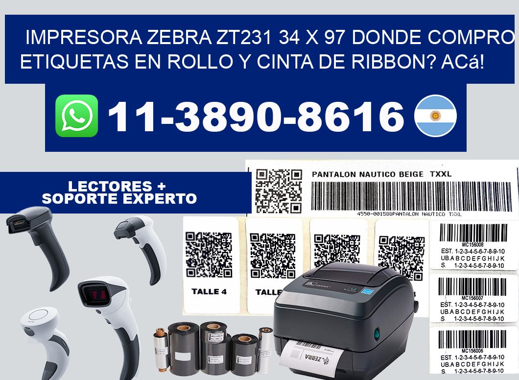 impresora zebra zt231 34 x 97 Donde compro etiquetas en rollo y cinta de ribbon? Acá!