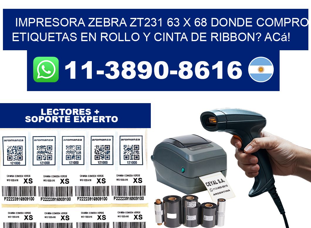 impresora zebra zt231 63 x 68 Donde compro etiquetas en rollo y cinta de ribbon? Acá!