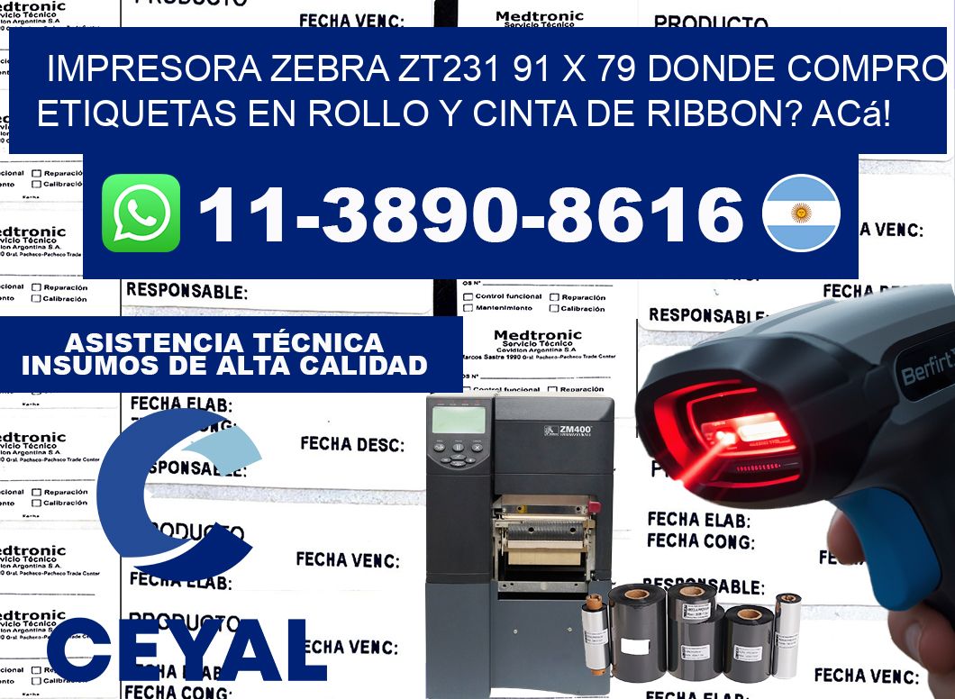 impresora zebra zt231 91 x 79 Donde compro etiquetas en rollo y cinta de ribbon? Acá!