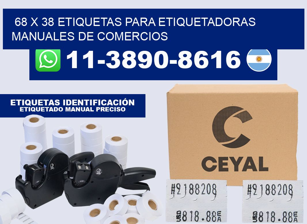 68 x 38 etiquetas para etiquetadoras manuales de comercios