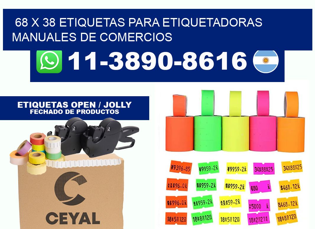68 x 38 etiquetas para etiquetadoras manuales de comercios
