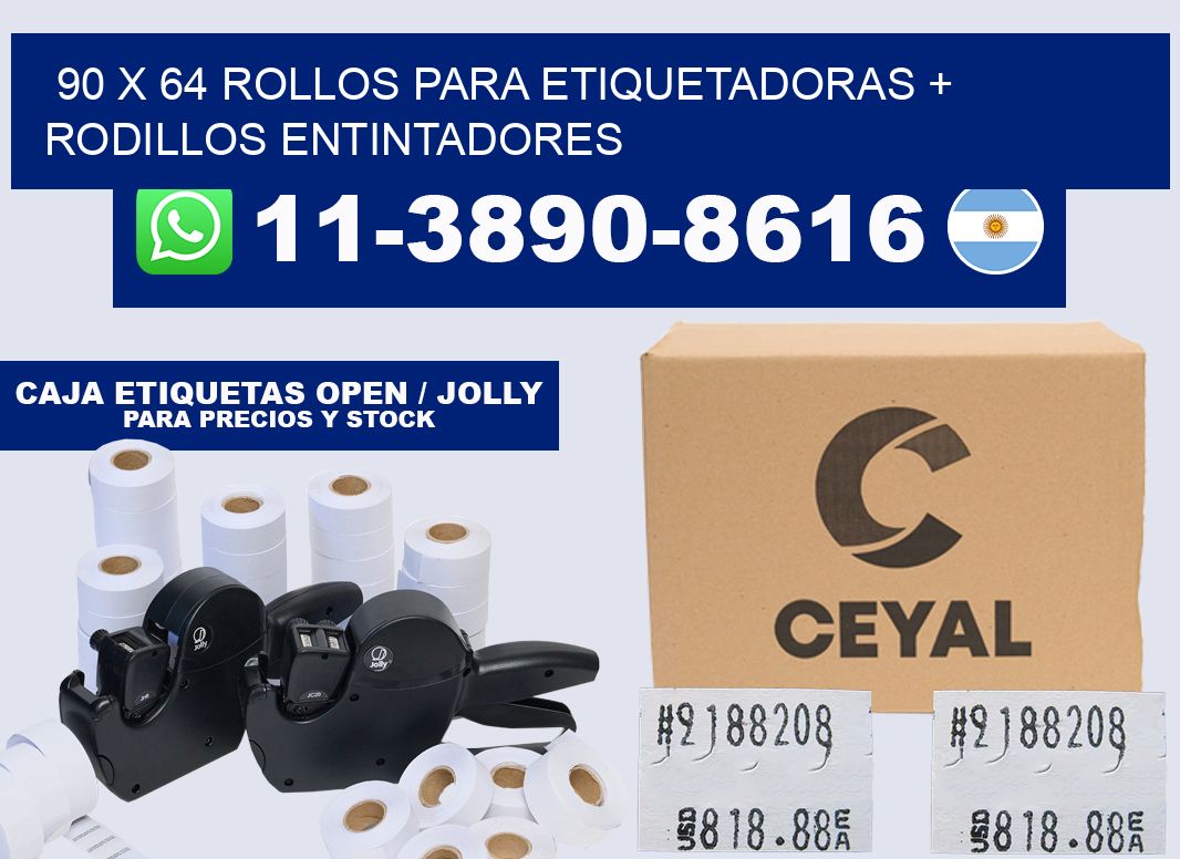 90 x 64 rollos para etiquetadoras + rodillos entintadores