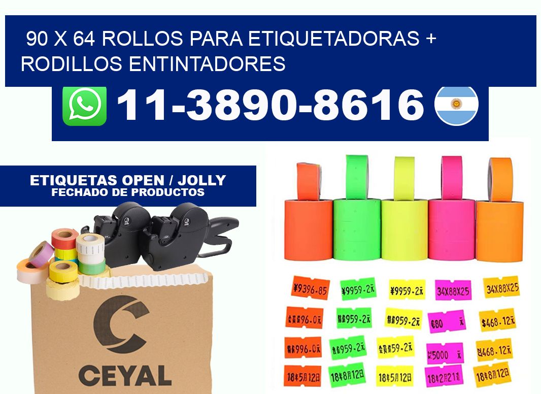90 x 64 rollos para etiquetadoras + rodillos entintadores