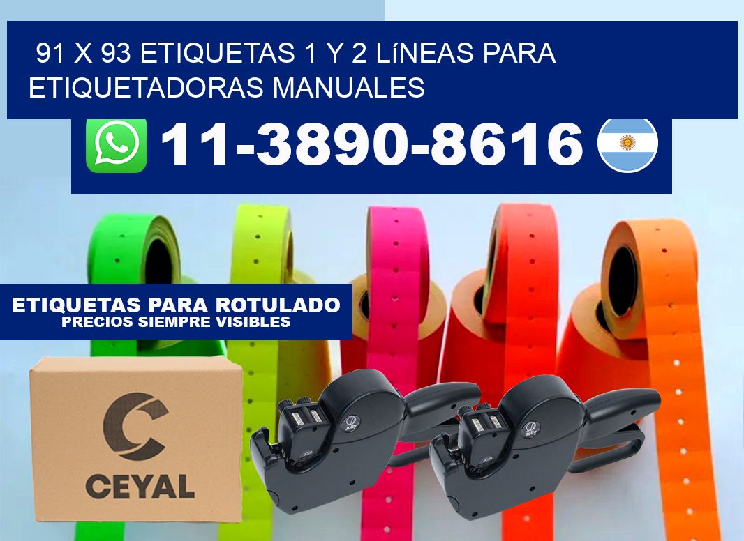 91 x 93 Etiquetas 1 y 2 líneas para etiquetadoras manuales