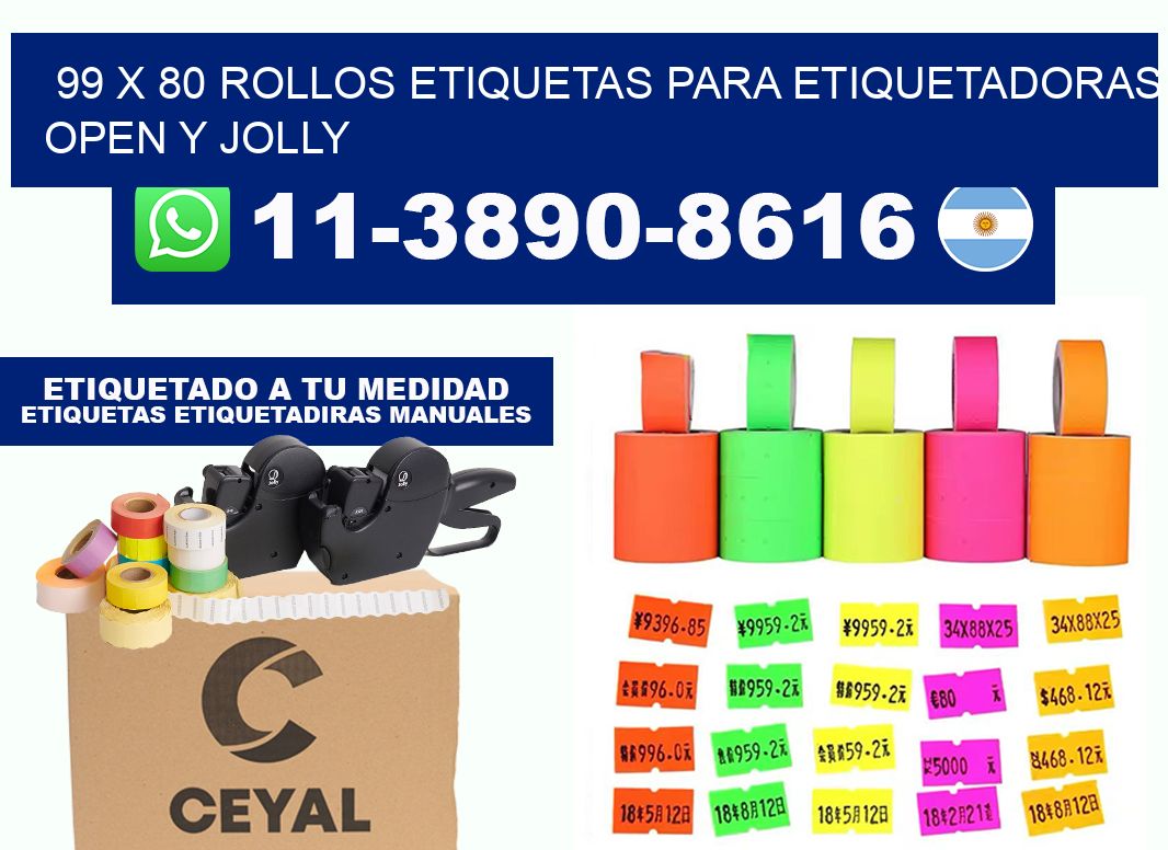 99 x 80 Rollos etiquetas para etiquetadoras open y jolly