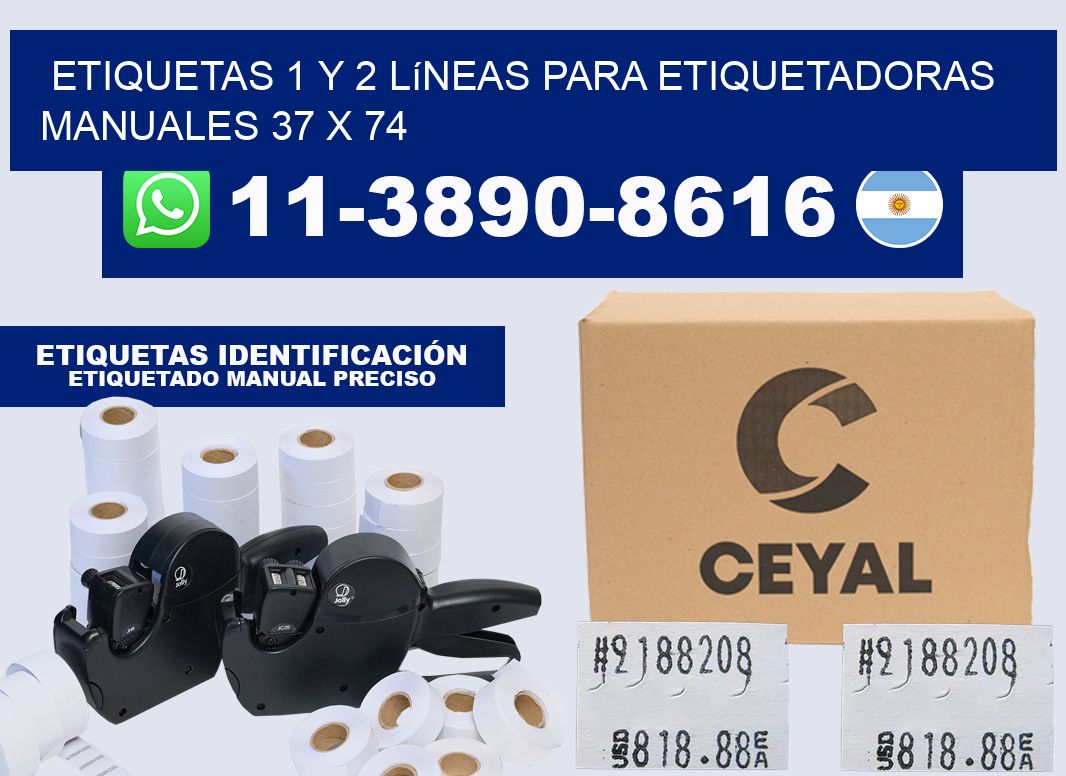 Etiquetas 1 y 2 líneas para etiquetadoras manuales 37 x 74