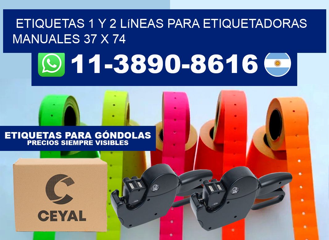 Etiquetas 1 y 2 líneas para etiquetadoras manuales 37 x 74