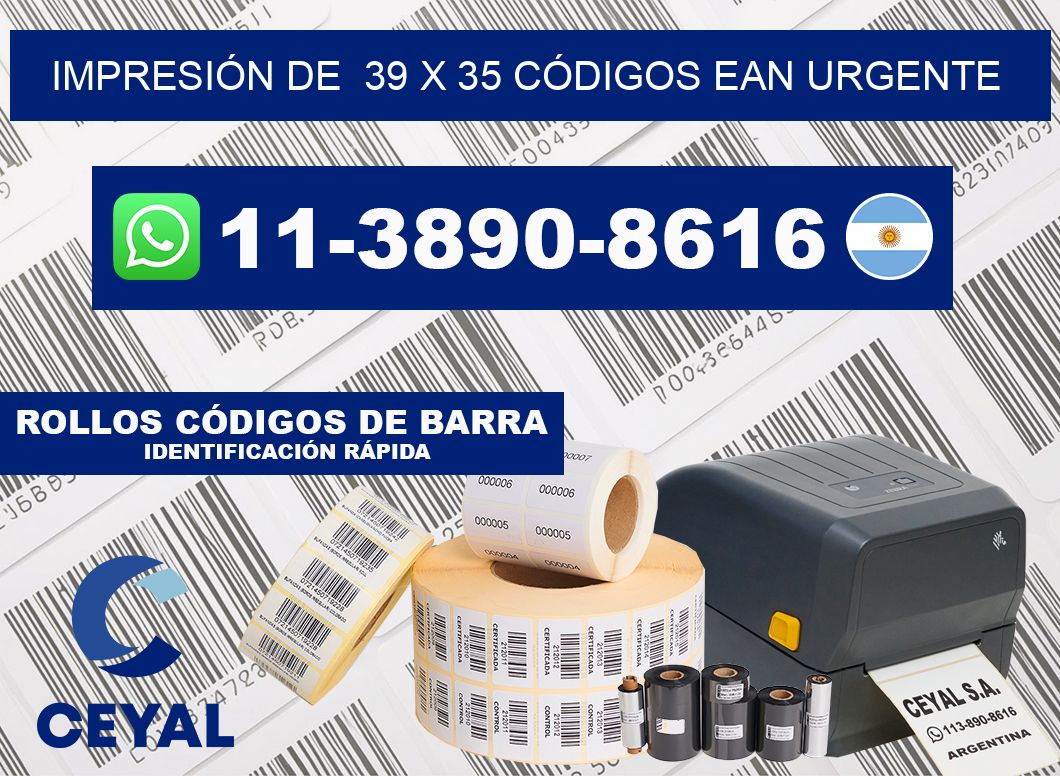 IMPRESIÓN DE  39 x 35 CÓDIGOS EAN URGENTE