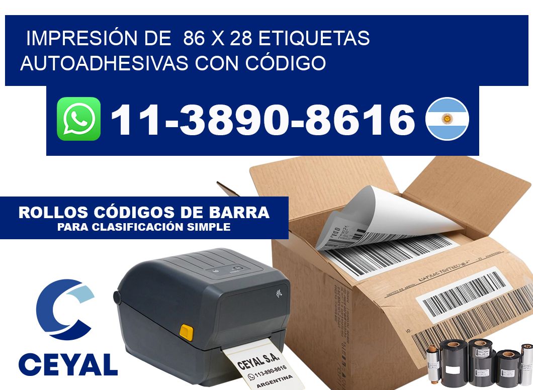 IMPRESIÓN DE 86 x 28 ETIQUETAS AUTOADHESIVAS CON CÓDIGO