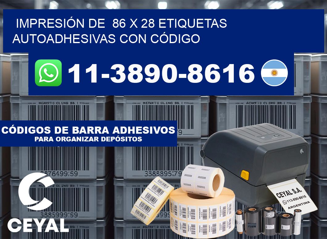 IMPRESIÓN DE 86 x 28 ETIQUETAS AUTOADHESIVAS CON CÓDIGO