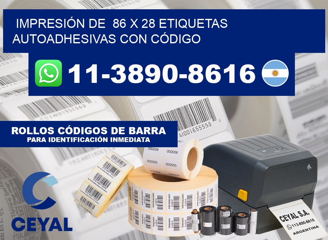 IMPRESIÓN DE 86 x 28 ETIQUETAS AUTOADHESIVAS CON CÓDIGO
