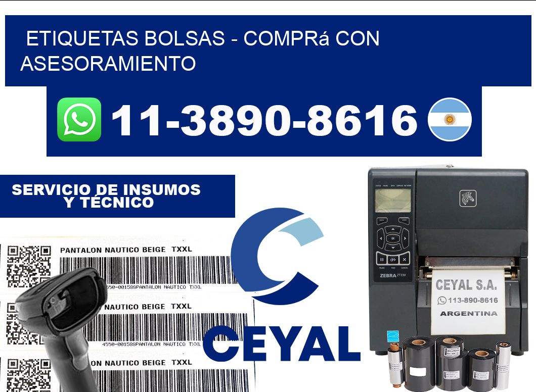 ETIQUETAS BOLSAS - Comprá con asesoramiento