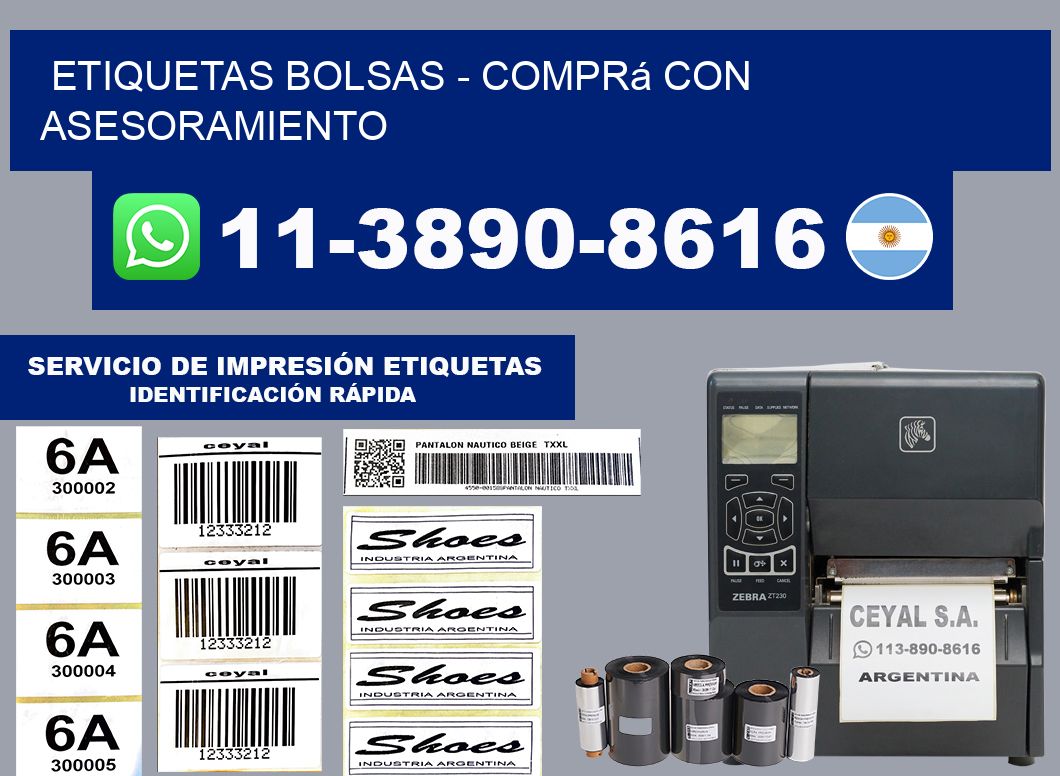 ETIQUETAS BOLSAS - Comprá con asesoramiento
